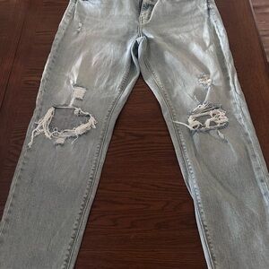 Gray Straight Leg Jeans with Distressing